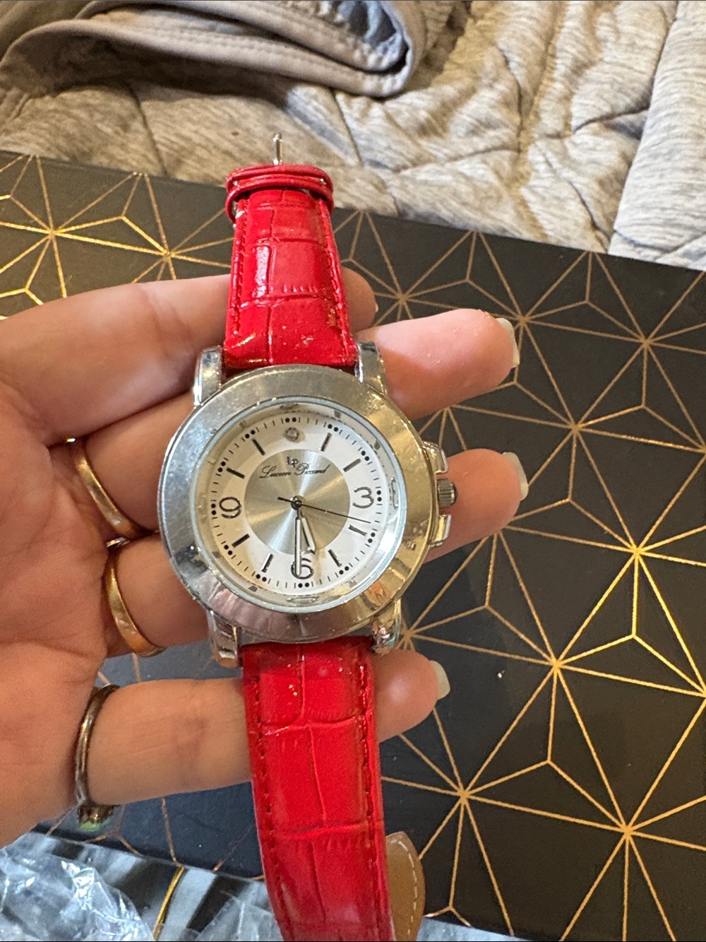 Ladies' Silver Dial Watch with Red Leather Strap